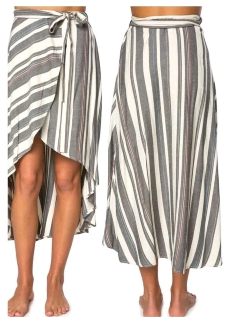 O'Neill X Natalie Off Duty Savi Wrap Skirt Large Multi Striped Resort Beach Nwt
